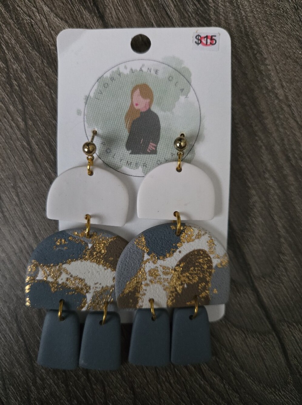 Handcrafted Blue White Gold Arc Drop Earrings